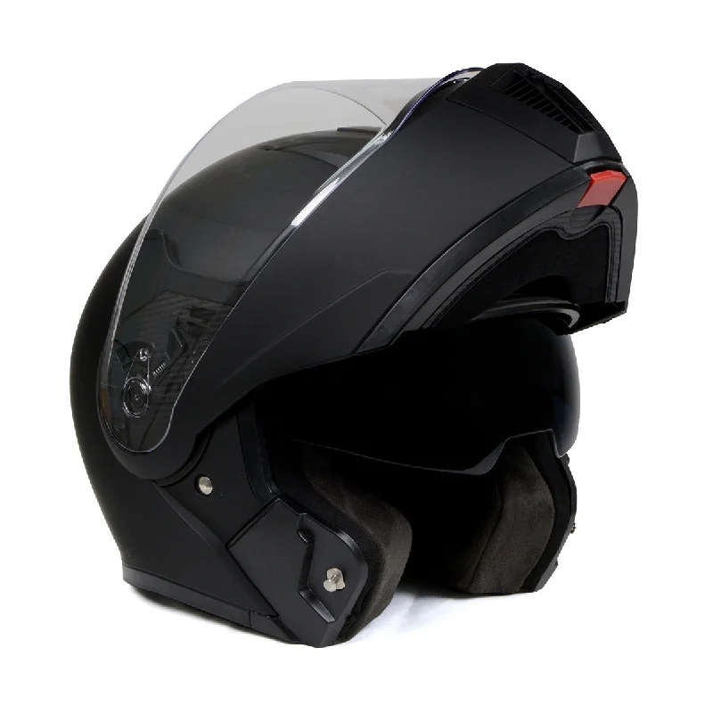 helmet with maximum protection-Milwaukee Helmets MPH9812DOT Flat Black 'Menace' Advanced Motorcycle Modular Helmet for Men and Women Biker w/ Drop Down Visor