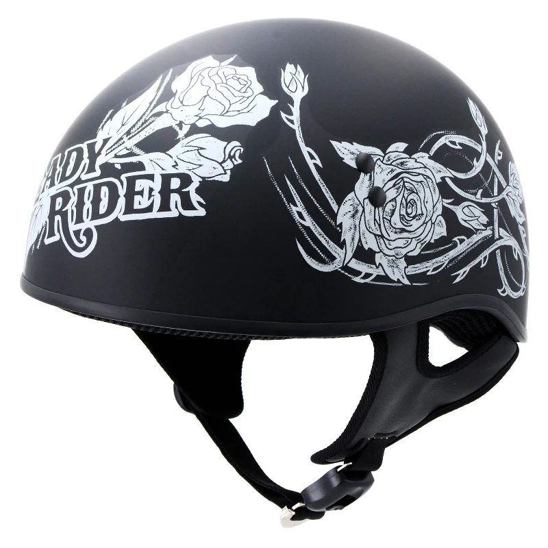 helmet for sports enthusiasts-Hot Leathers HLD1021 'Lady Rider' Flat Black Motorcycle DOT Approved Skull Cap Half Biker Helmet