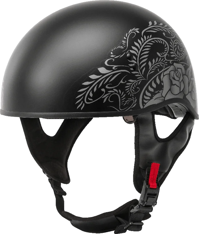 helmet for road biking protection-GMax 72-5447 HH-65 'Rose' Half Helmet Naked Matte Black/Silver