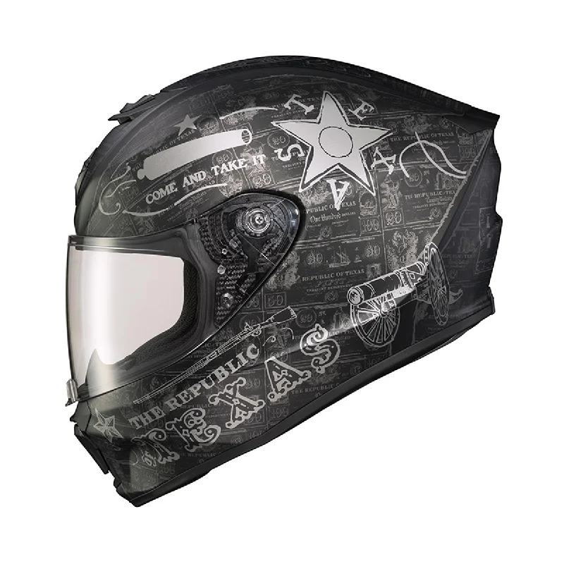 helmet for daily commuting-Scorpion EXO-R420 'Lone Star' Black/Silver Full-Face Helmet