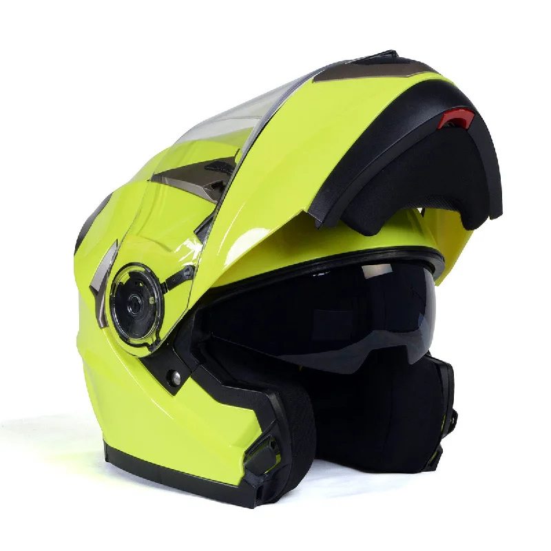 helmet with sweat-proof padding-Milwaukee Helmets MPH9809DOT 'Ionized' Neon Yellow Advanced Motorcycle Modular Helmet for Men and Women Biker w/ Drop Down Visor