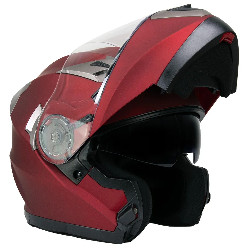 helmet for low-visibility conditions-Milwaukee Helmets MPH9826DOT 'Ionized' Flat Red Advanced Motorcycle Modular Helmet w/ Drop Down Visor