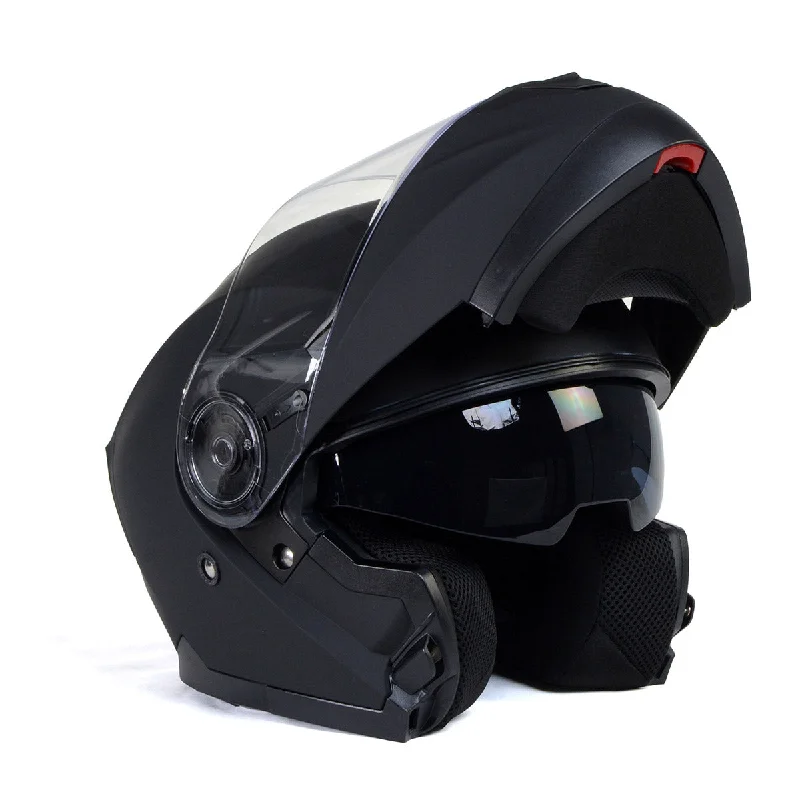 helmet with lightweight construction-Milwaukee Helmets Breeze Flat Black Advanced Motorcycle Modular Helmet w/ Drop Down Visor for Men and Women DOT Approved MPH9814DOT