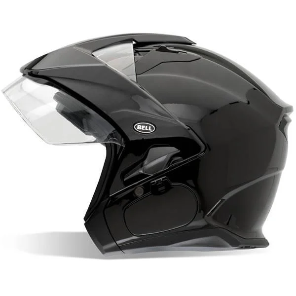 helmet with extra safety features-Bell Mag-9 Sena Black Open Face Helmet