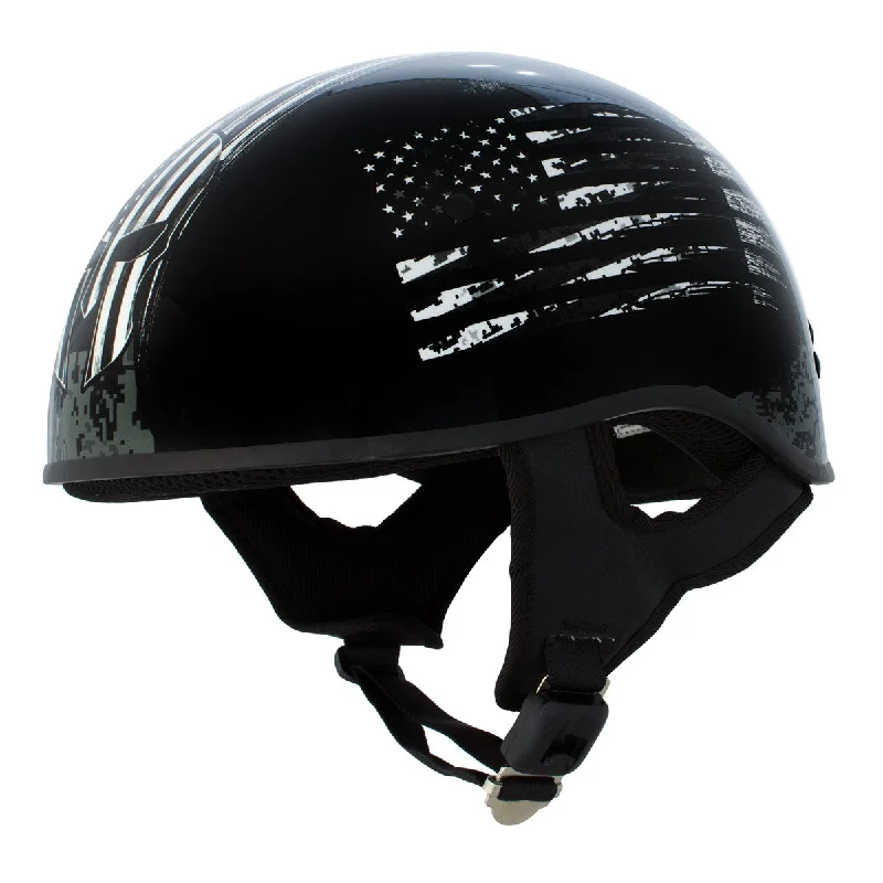 helmet for emergency use-Hot Leathers HLD1043 Gloss Black 'Black and White Warrior Bullet' Advanced DOT Skull Half Helmet for Men and Women