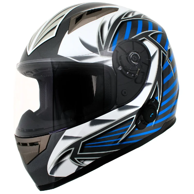 helmet for youth sports protection-Milwaukee Helmets H512 Titanium and Blue Chit-Chat Black Full Face Motorcycle Helmet w/ Intercom - Built-in Speaker and Microphone for Men / Women