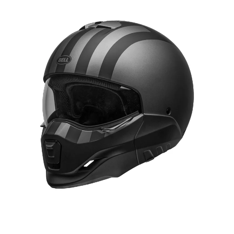 helmet for speed biking-Bell Broozer ‘Full Face. Open Face. In Your Face’ 2 in 1 Motorcycle Free Ride Matte Gray and Black Helmet