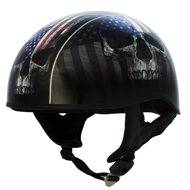 helmet for outdoor exploration-Hot Leathers HLD1042 Gloss Black 'Warrior Bullet' Advanced DOT Approved Skull Half Helmet for Men and Women Biker