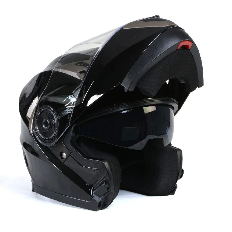 helmet with built-in sun shield-Milwaukee Helmets MPH9806DOT 'Ionized' Gloss Black Advanced Motorcycle Modular Helmet for Men and Women Biker w/ Drop Down Visor