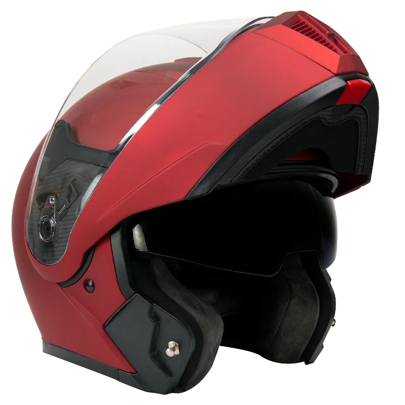 helmet for recreational bikers-Milwaukee Helmets MPH9827DOT 'Cypher' Flat Red Advanced Motorcycle Modular Helmet w/ Drop Down Visor