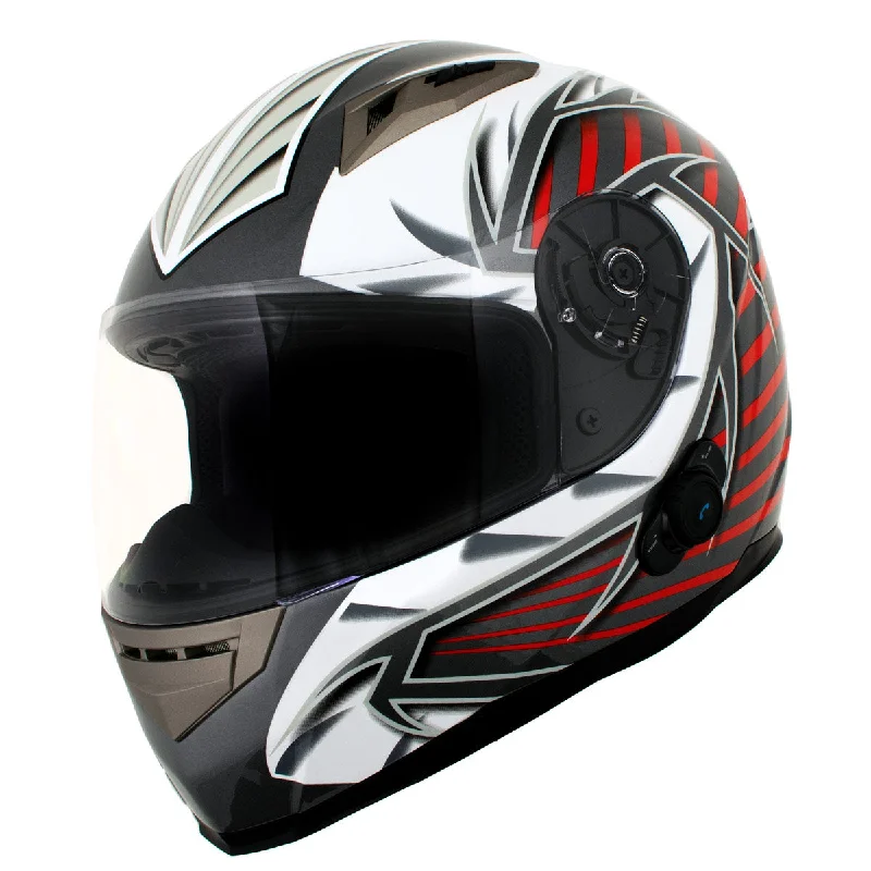 helmet with superior safety features-Milwaukee Helmets H520 Titanium and Red Chit-Chat Black Full Face Motorcycle Helmet w/ Intercom - Built-in Speaker and Microphone for Men / Women