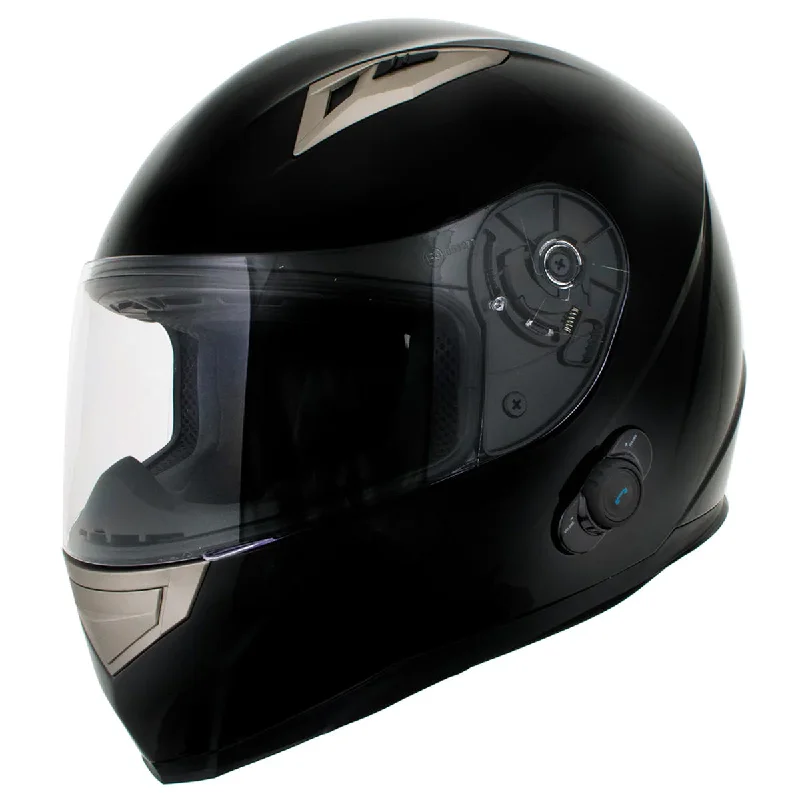 helmet for high-speed sports-Milwaukee Helmets H510 Gloss Black 'Chit-Chat' Full Face Motorcycle Helmet w/ Intercom - Built-in Speaker and Microphone for Men / Women