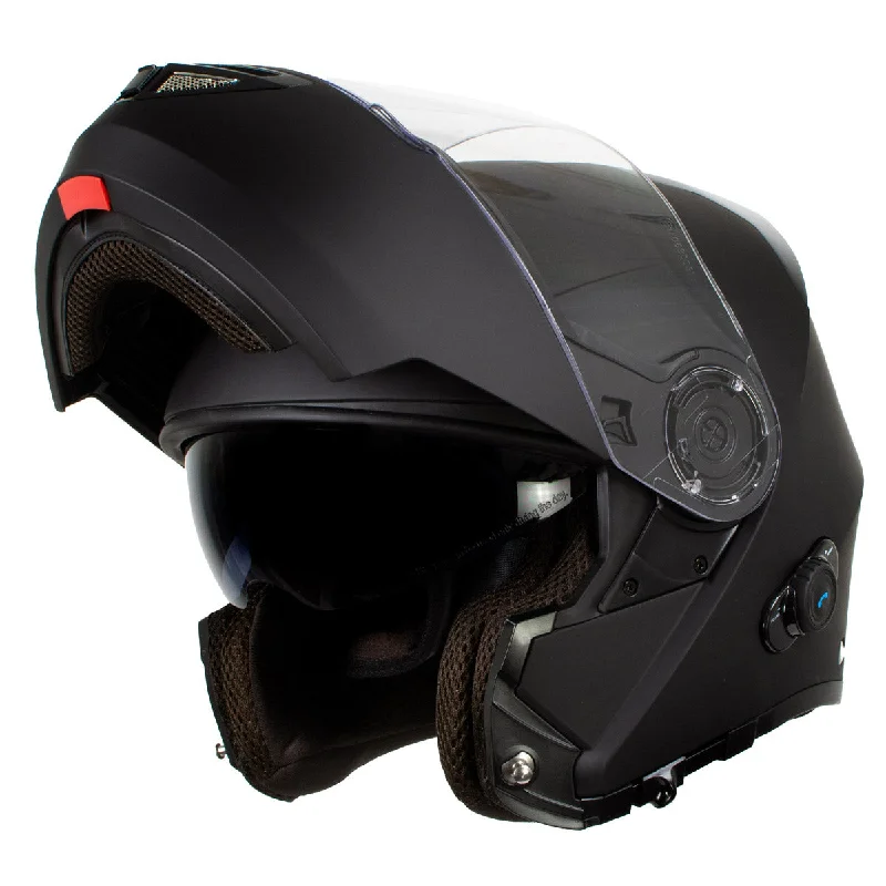 helmet for competitive mountain biking-Milwaukee Helmets H7005 Flat Black 'Mayday' Modular Motorcycle Helmet w/ Intercom - Built-in Speaker and Microphone for Men / Women