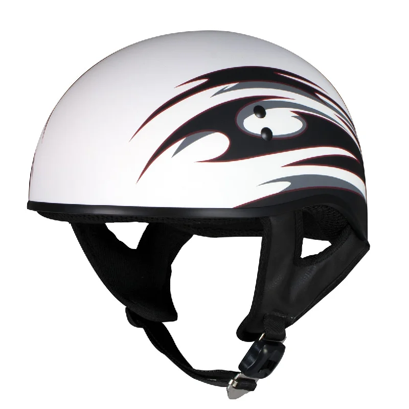 helmet for aggressive inline skating-Hot Leathers Tribal White Motorcycle Skull Cap Half Helmet for Men and Women DOT Approved HLT68