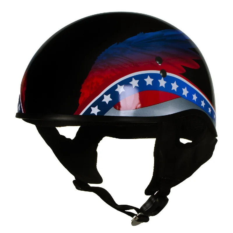 helmet with soundproofing features-Hot Leathers HLT68 Eagle Wings Black Advanced DOT Approved Motorcycle Skull Cap Half Helmet for Men and Women