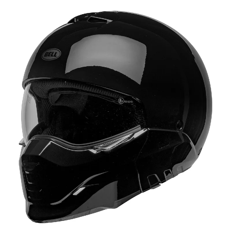 helmet with stylish finish-Bell Broozer ‘Full Face. Open Face. In Your Face’ 2 in 1 Motorcycle Gloss Black Helmet