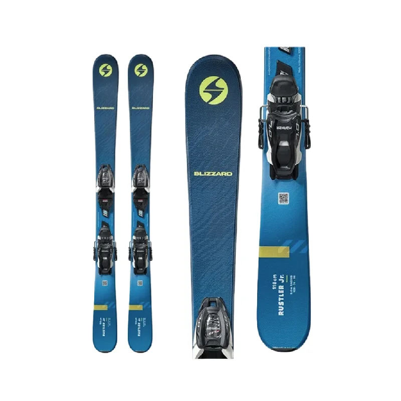 Skis for conquering challenging backcountry trails-2025 Blizzard Rustler Twin Jr w/ Marker FDT Jr 4.5 Demo Bindings