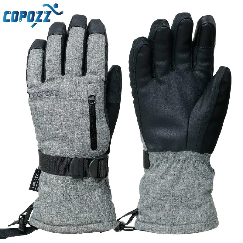 womens fur-lined mittens for ultimate warmth-COPOZZ Grey Ski Gloves (Touchscreen Function)