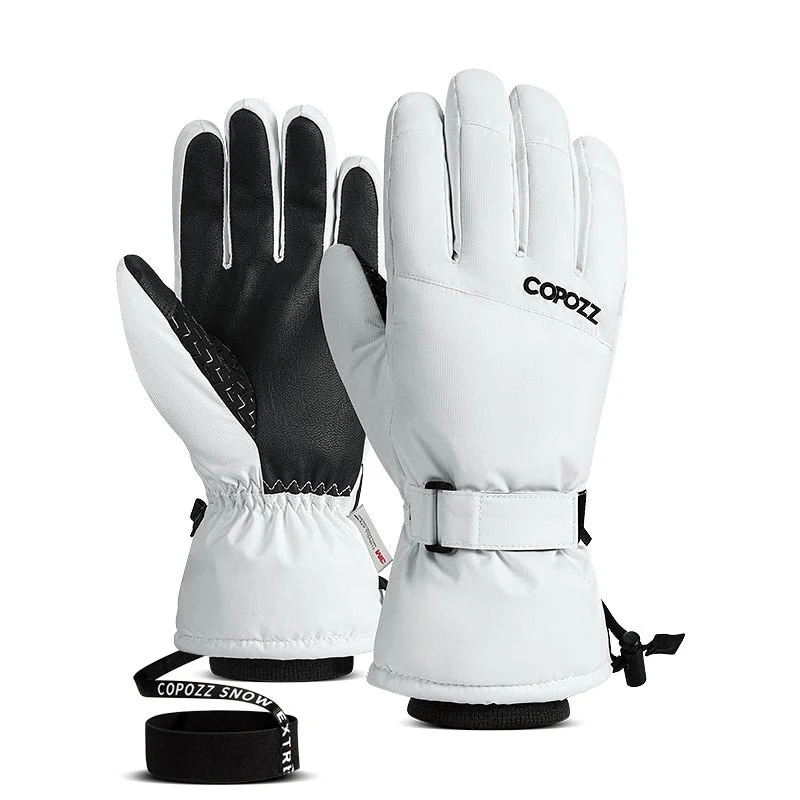 womens windproof gloves for outdoor sports-COPOZZ White Ski Gloves