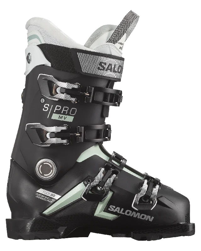 ski boots for groomed runs-Salomon S/Pro Mv 80 Cs Women's Snow Boots - Black/White Moss/Silver Metallic