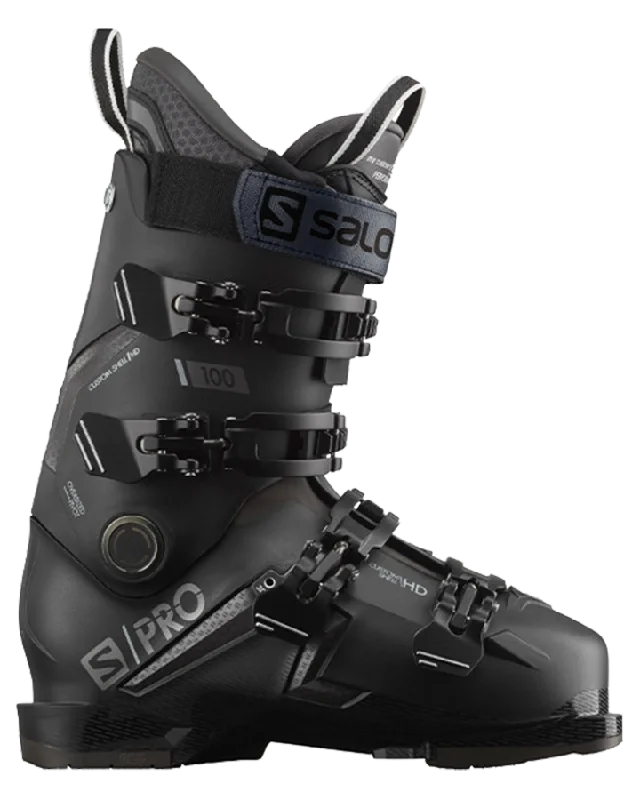 ski boots for giant slalom-Salomon S/PRO 100 GW Ski Boots - Black / Belluga / Dark Silver Metallic - 2023