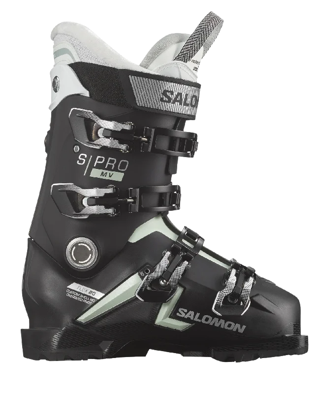 ski boots for super-G skiing-Salomon S/Pro Mv 80 Cs GW Women's Ski Boots - Black / White Moss - 2023