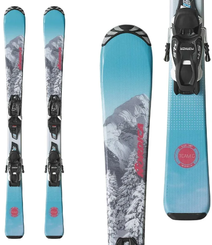 Skis for comfortable skiing in any weather condition-Nordica Junior's Team G Skis with 4.5 FDT Bindings 2024