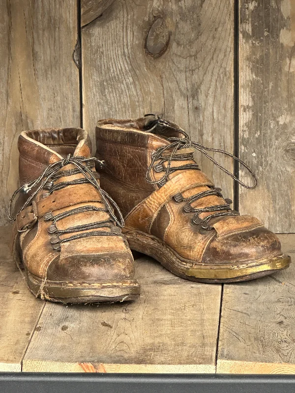 ski boots for ski trips in colder climates-Two-tone Leather Ski Boots - Vintage