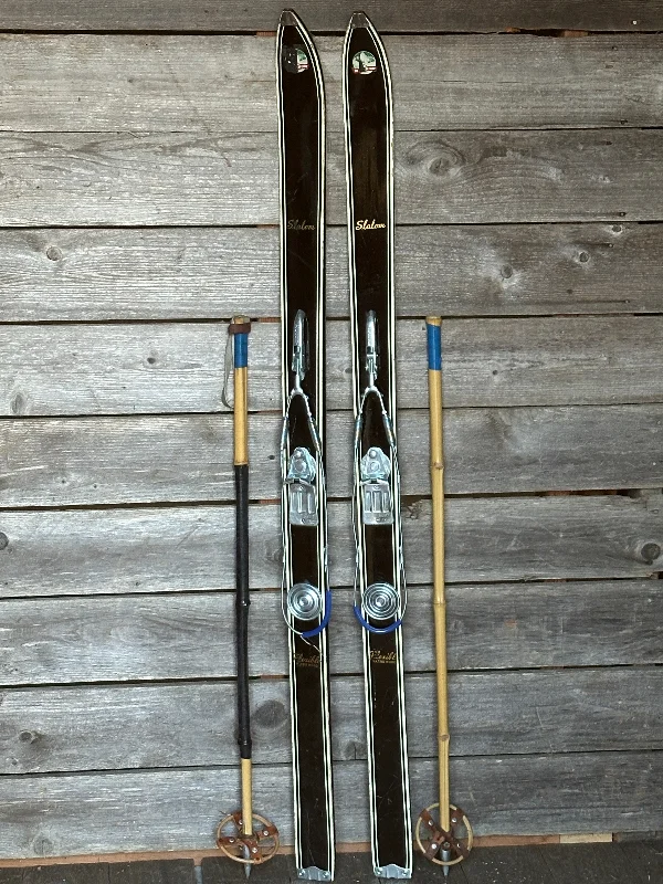 Skis for hitting the slopes with style and confidence-Vintage Junior Skis and Poles Set - Black (1950s-1960s)